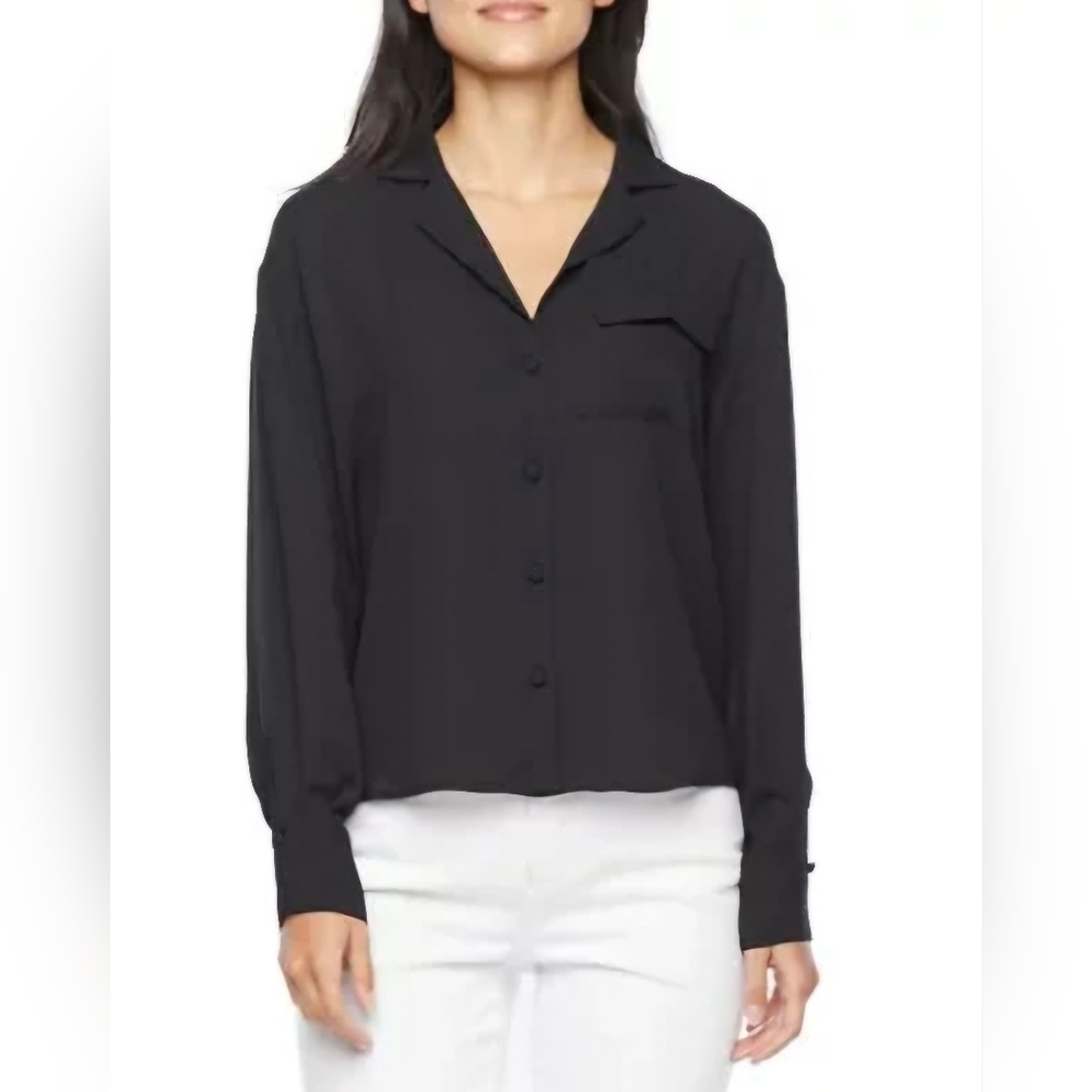 Worthington Black Relaxed Notched Collar Shirt..SIZE:M